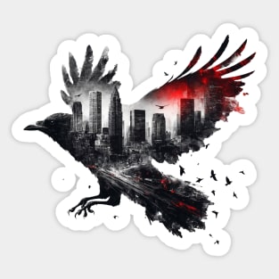 Crow and city double exposure Sticker